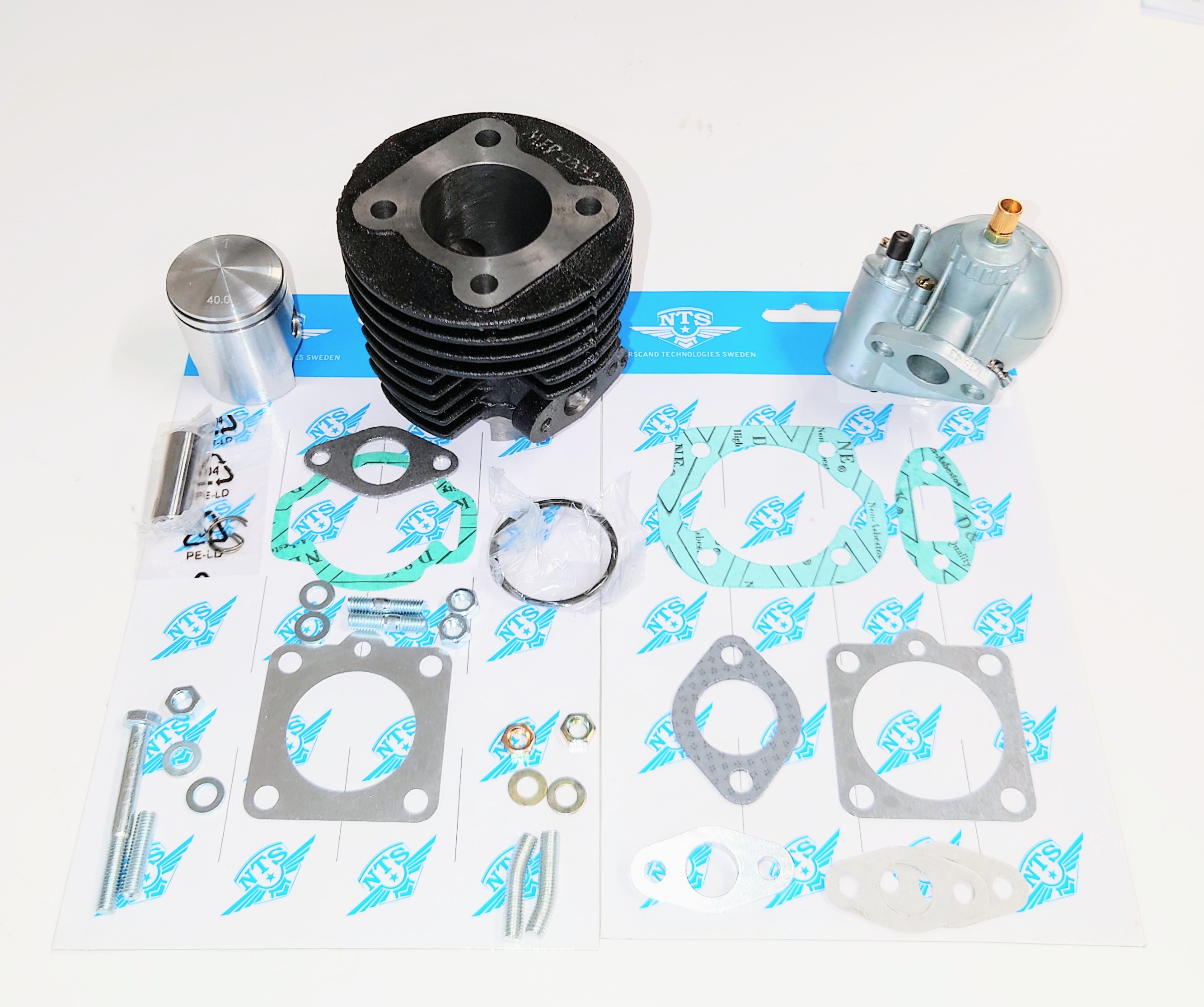 Mini trimkit Puch. Portad 60cc cylinder med 12mm kolvbult. NTS cylinder.